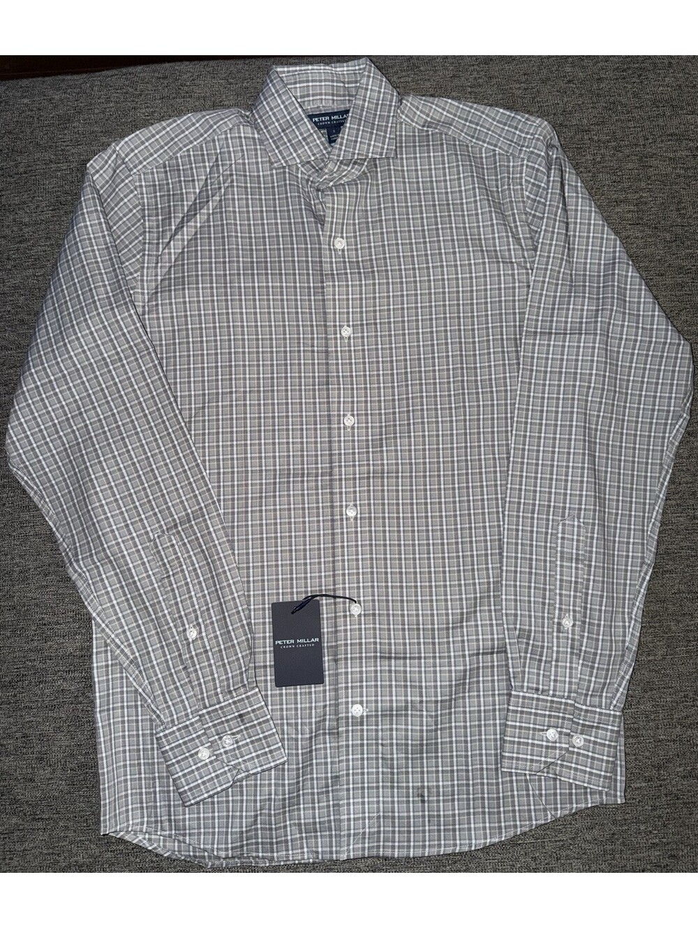 Peter Millar Men’s S Crown Crafted Flex Finish LS Plaid Shirt Grey/Tan New $250